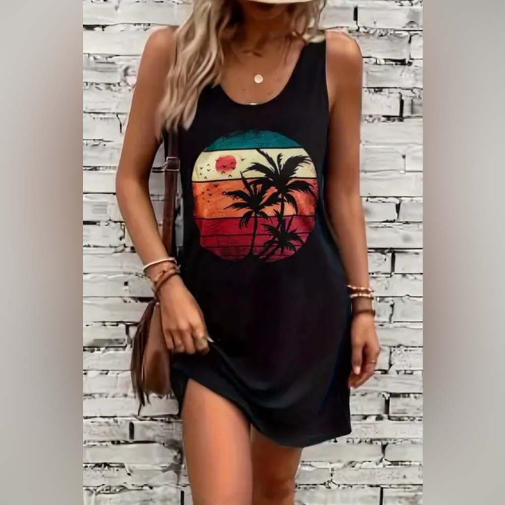 Medium Cruise Tank Mini Dress Tops Summer Graphic Sleeveless Beach Shirt